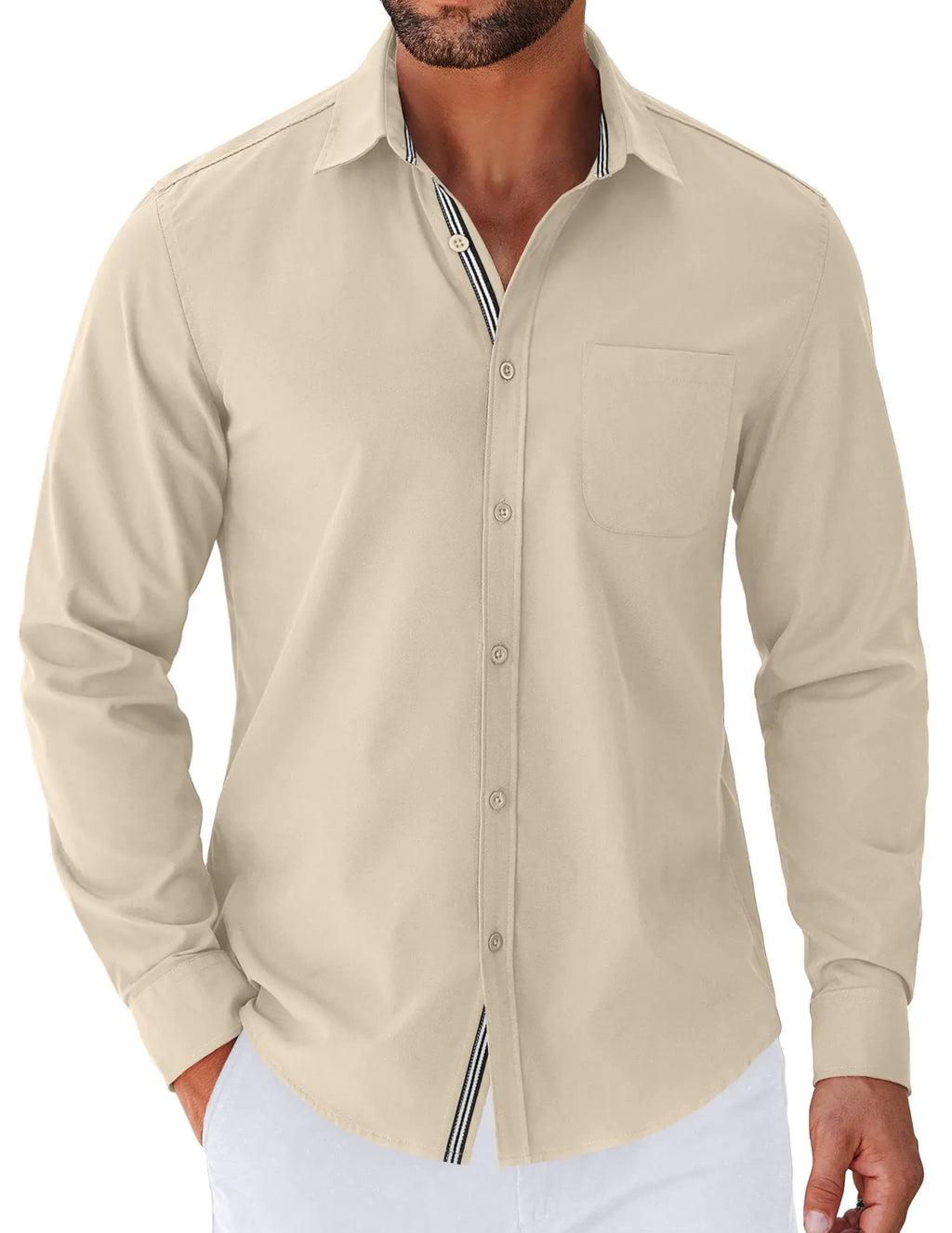 COOFANDY Mens Dress Shirts Long Sleeve Casual Button Down Untucked Shirts for Men Light Khaki