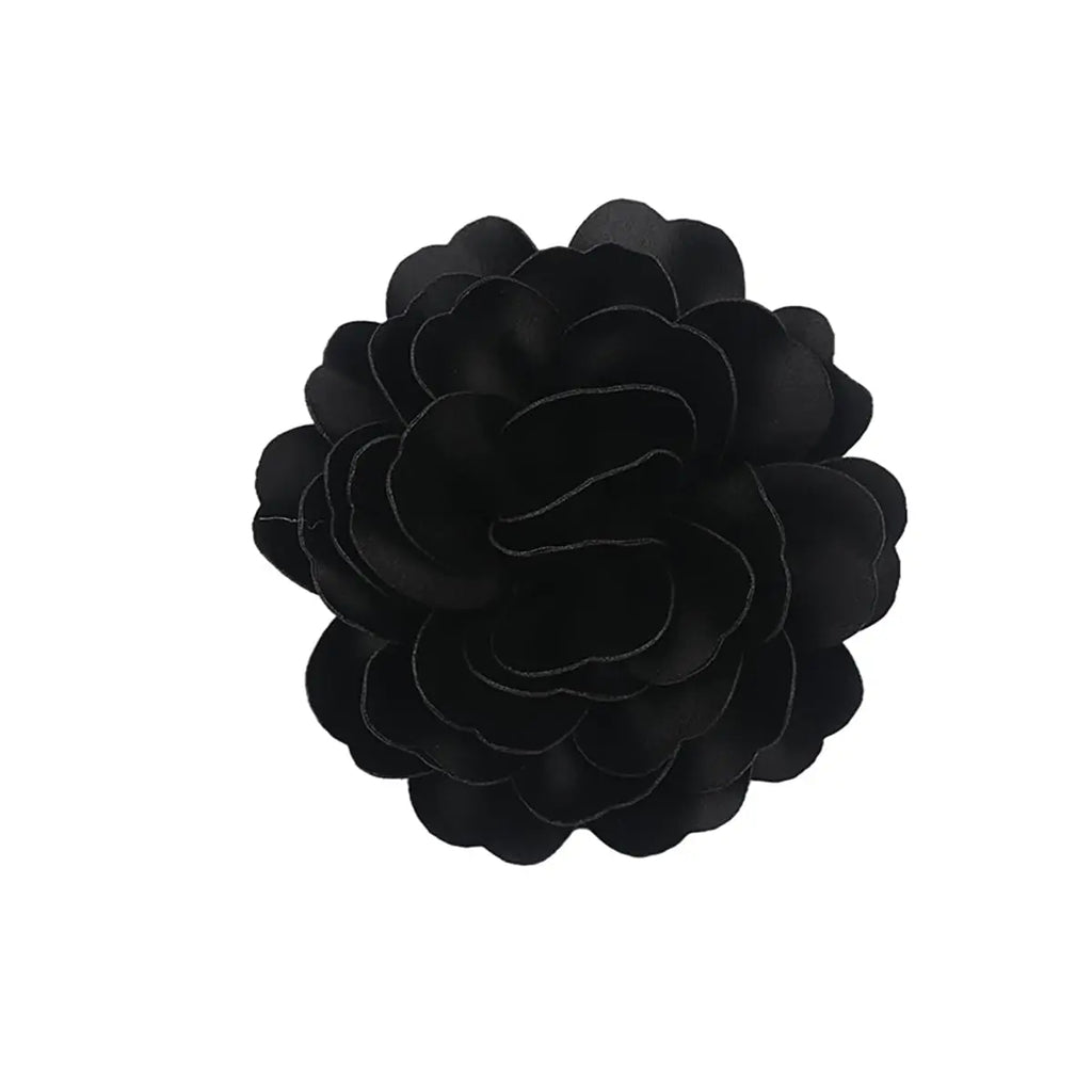 Dainty Satin Fabric Rose Flower Large Brooch Pin Handmade Big Camellia Brooch Lapel Pins Wedding Party Dance Banquet Dress Suit Ceremony Clothes Accessories Jewelry Gifts for Women (Black)