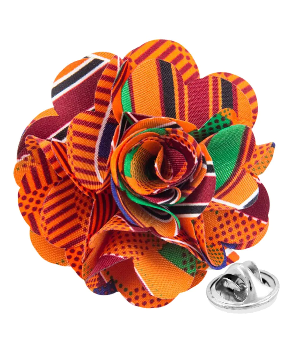 Vittorio Vico Mens Formal Kente Flower Lapel Pin - Boutonniere for Men Brooch Pin (Kente #1)