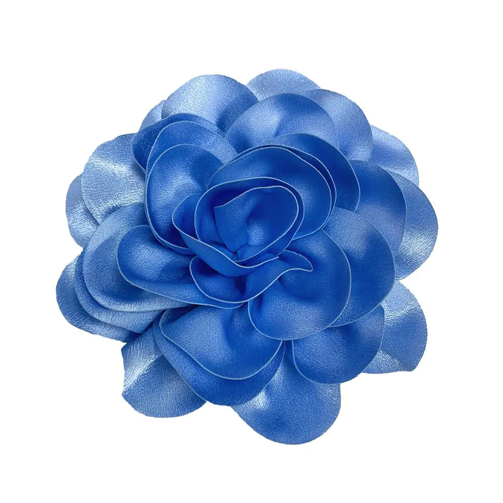 Dainty Satin Fabric Rose Flower Extra Large Big Brooches Lapel Pins Delicate Elegant Silk Camellia Flower Oversized Brooch Pin for Women Wedding Party Dance Banquet Dress Suit Ceremony Clothes Accessories Jewelry Gifts 7.5in (Sky blue)
