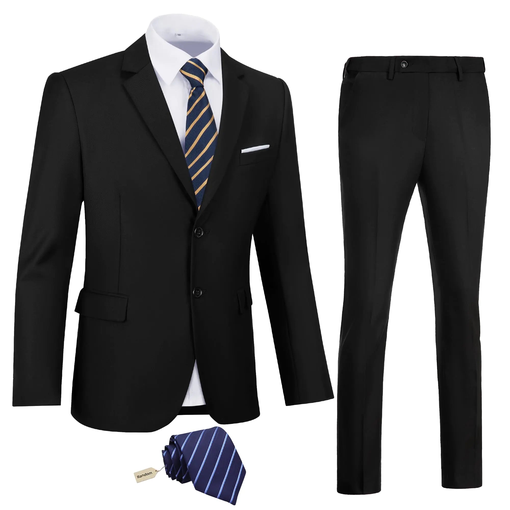 Mens 2 Piece Slim Fit Suit Casual Suit Jacket Pants Two Button Black Wedding Prom Tuxedo Dinner Stylish Party Suit XL