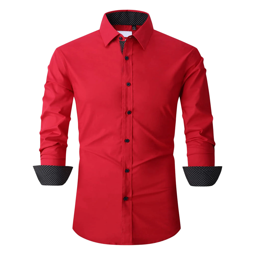 Damipow Mens Dress Shirts Casual Button Down Shirt Long Sleeve Button up Shirts(RedLarge)