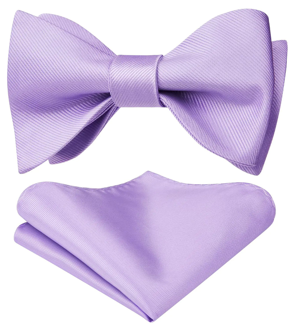 HISDERN Light Purple Bow Ties for Men Bow Tie Self Tie and Pocket Square Set Formal Soild Pink Bowties Men Classic Tuxedo Bowtie for Wedding Party