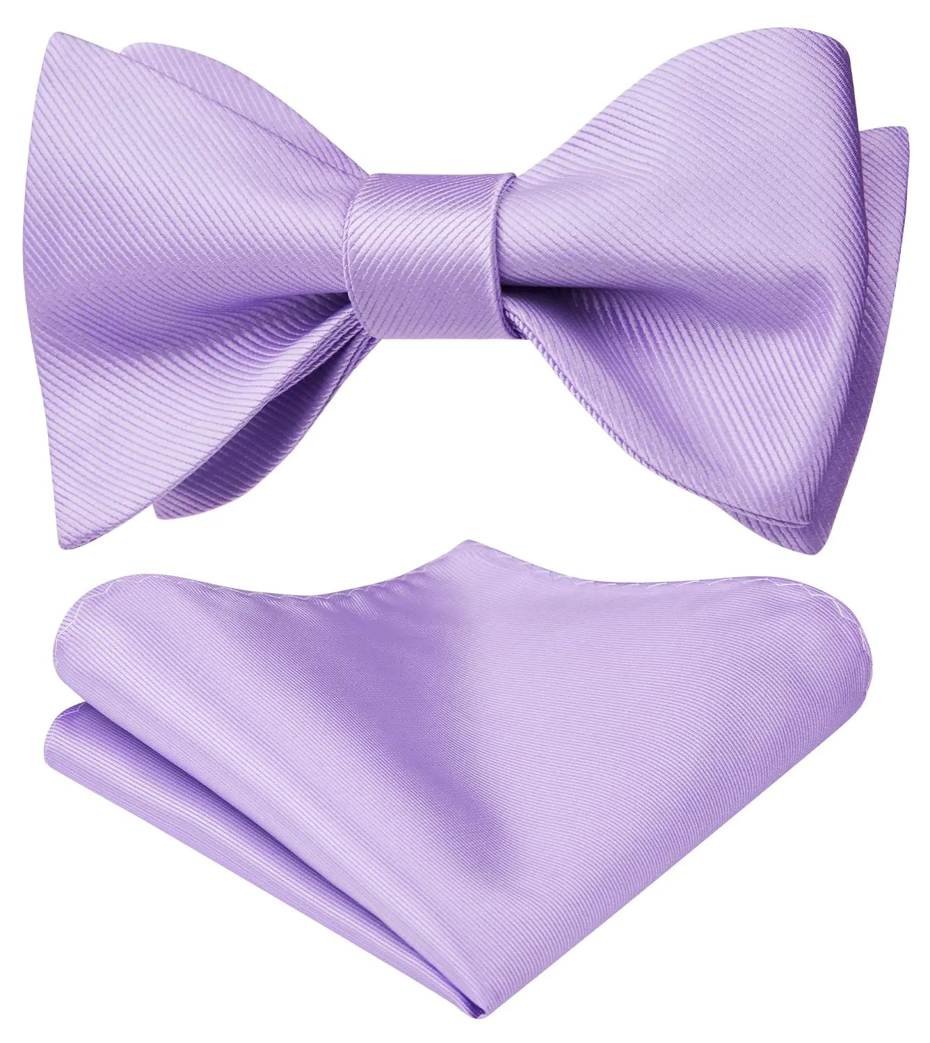 HISDERN Light Purple Bow Ties for Men Bow Tie Self Tie and Pocket Square Set Formal Soild Pink Bowties Men Classic Tuxedo Bowtie for Wedding Party